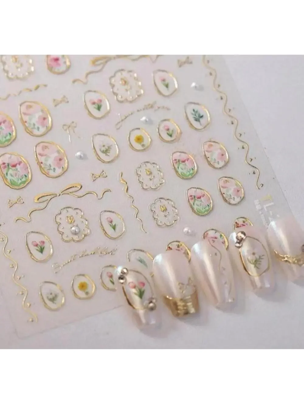 Floral Nail Art Stickers Decals 3D Self Adhesive Vintage Flower Leaf Nail Decor